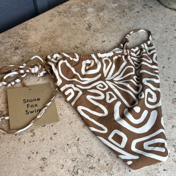 Stone Fox Swim Rawhide Swirl Brown White Cheeky Thong XL Bikini Bottom NWT - Picture 3 of 3
